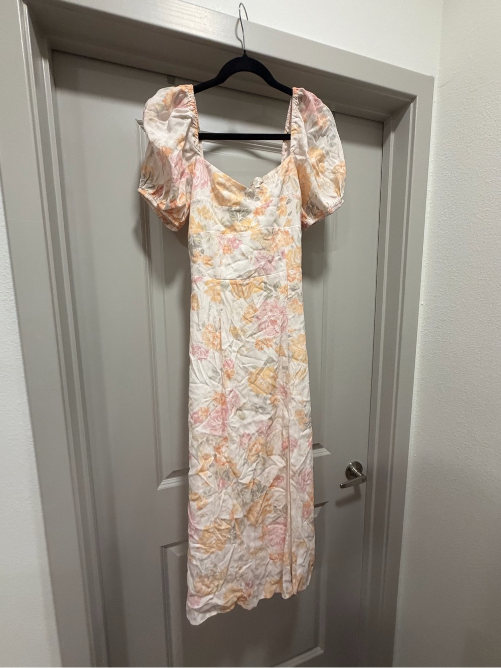 Wayf Cream Midi Dress with Pink & Peach Floral Print